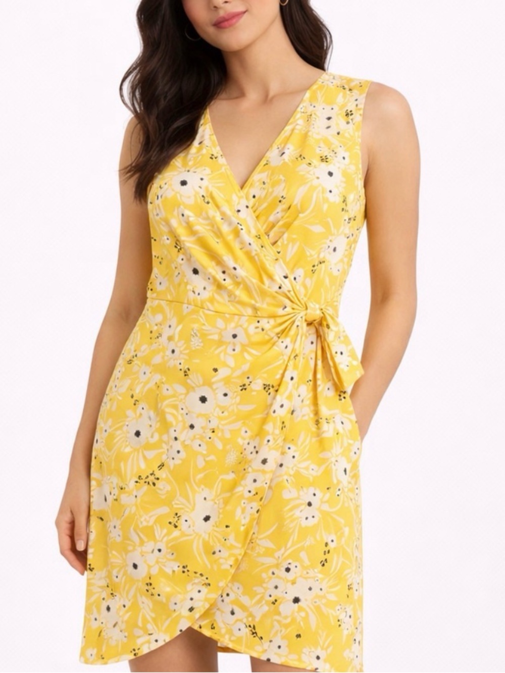 Banana Republic Yellow Floral Faux-Wrap Dress